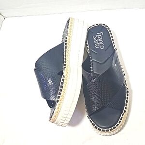 Franco Sarto womens sandals black sz 7M crisscross snakeprint platform padded